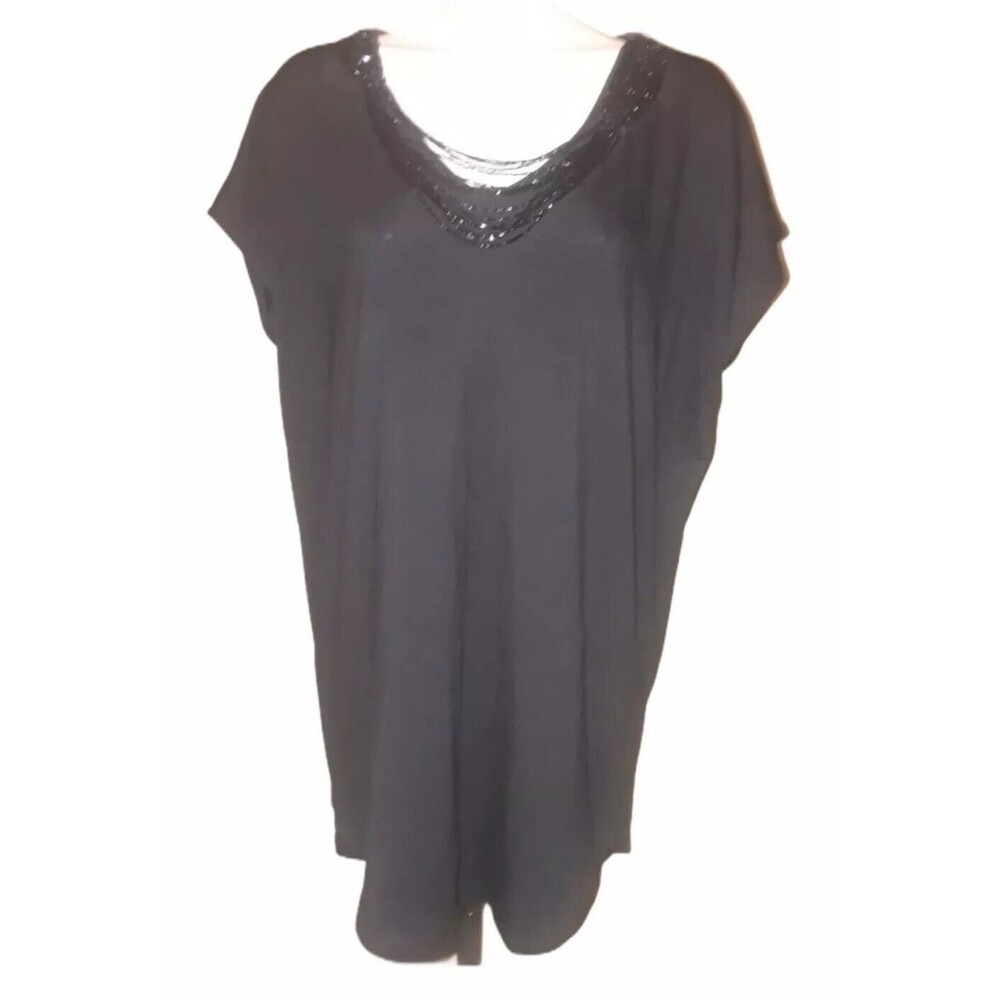 Collective Concepts Black Short Sleeve Beaded Front Top Size Small